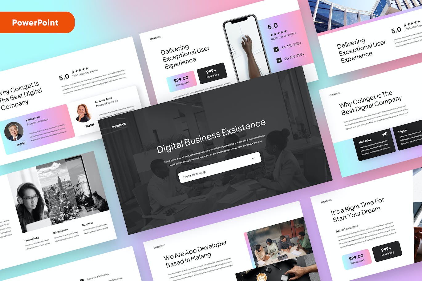 产品发布推广Powerpoint模板 EMERENCE – Business Powerpoint 幻灯图表 sucaiwan.com