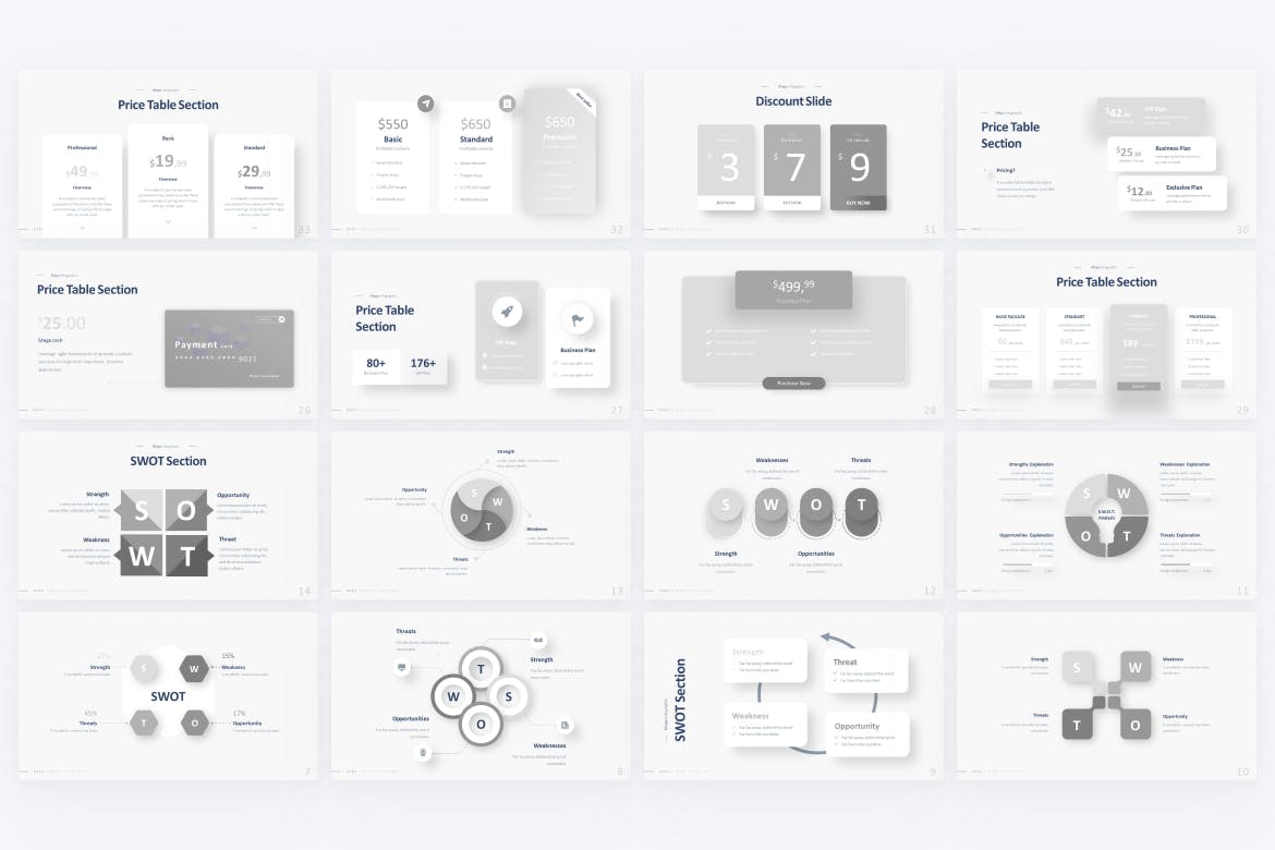 SWOT和价格信息图表PPT模板 SWOT & Price Infographic PowerPoint Template 幻灯图表 sucaiwan.com