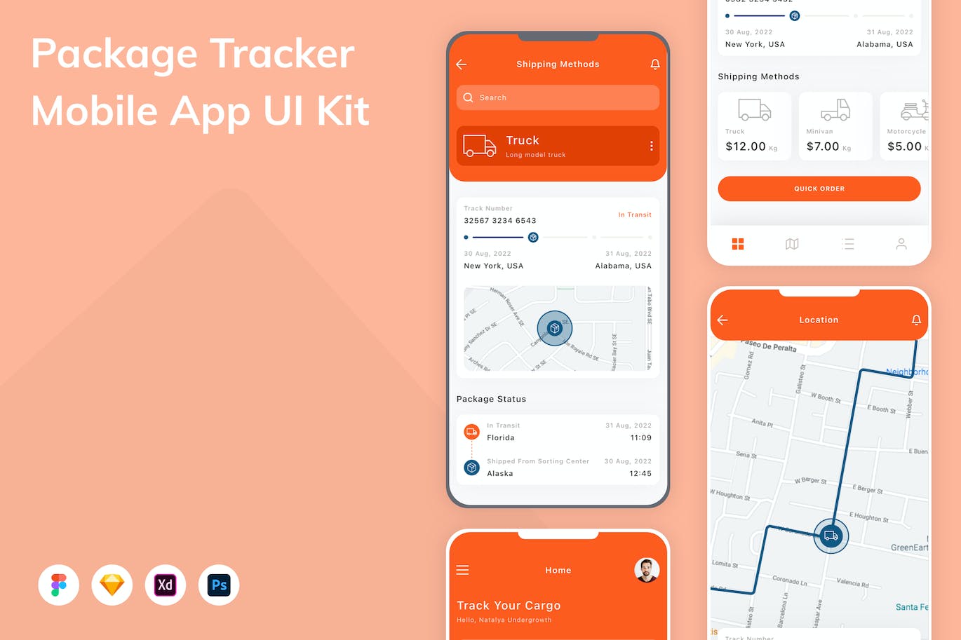 包裹跟踪App应用程序UI设计模板套件 Package Tracker Mobile App UI Kit APP UI sucaiwan.com