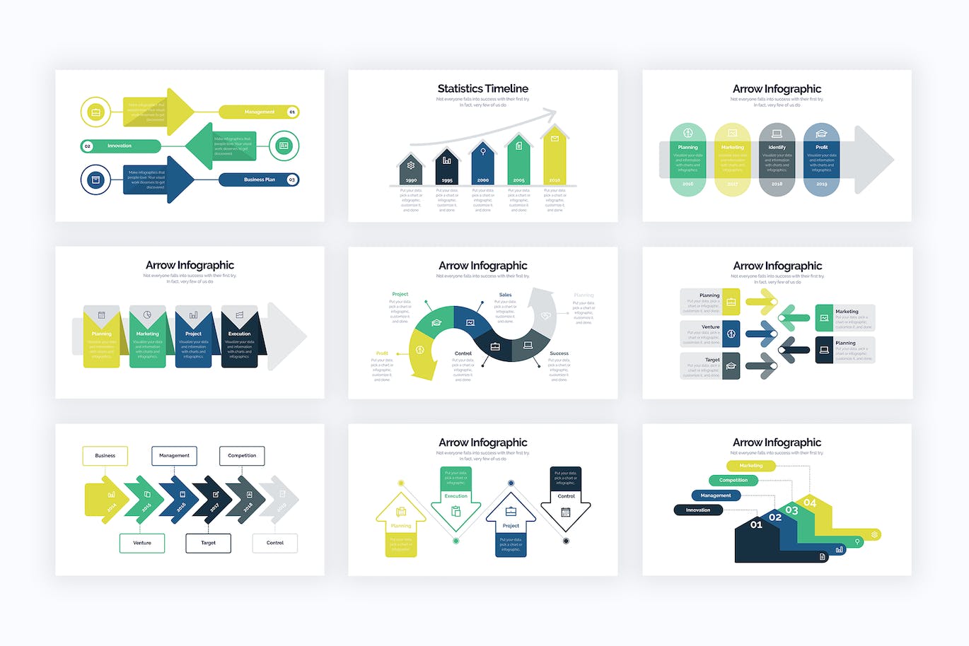 箭头工具信息图表设计AI矢量模板 Business Arrow Illustrator Infographics 幻灯图表 sucaiwan.com