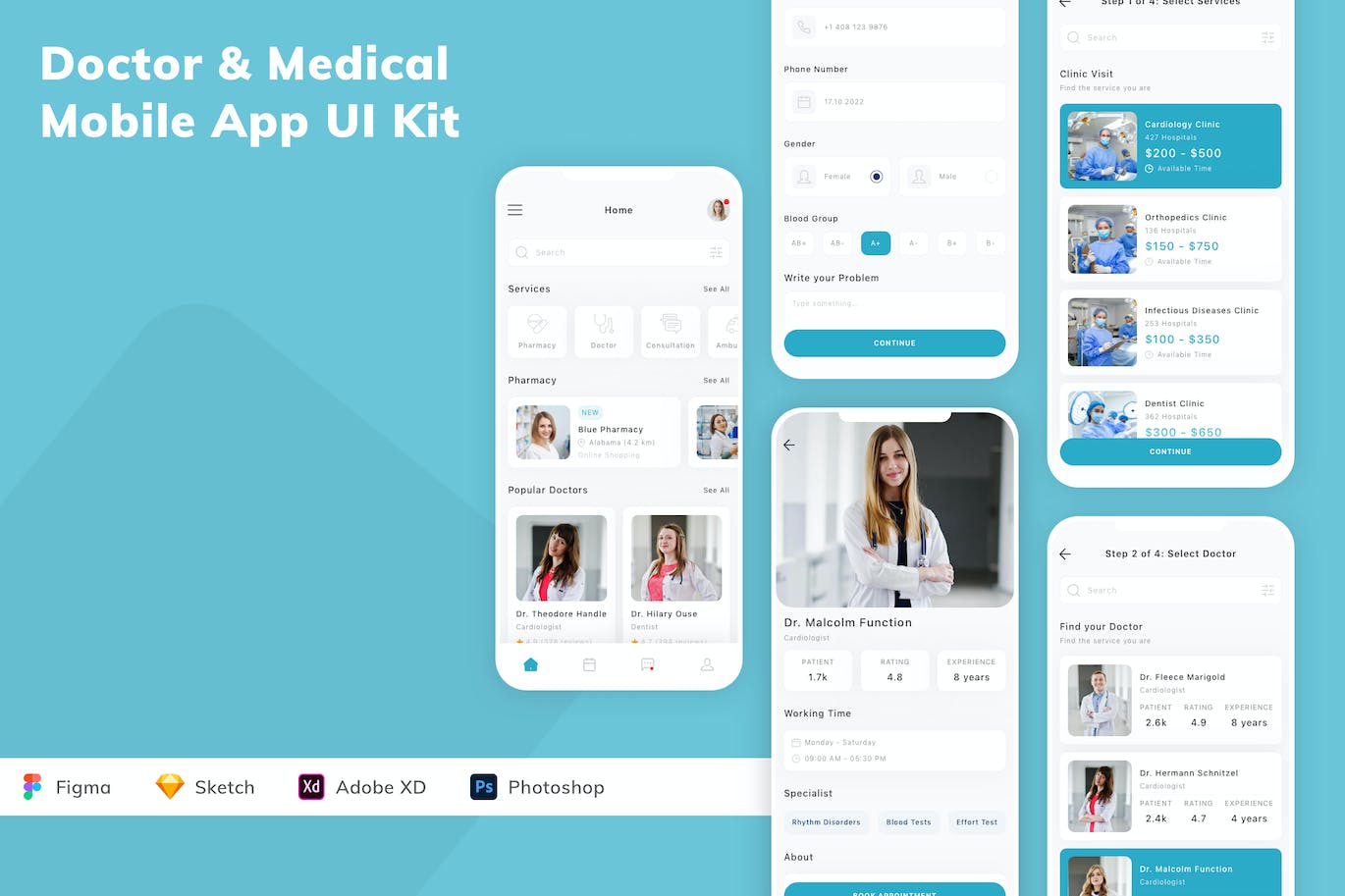 医生和医疗App应用程序UI设计模板套件 Doctor & Medical Mobile App UI Kit APP UI sucaiwan.com