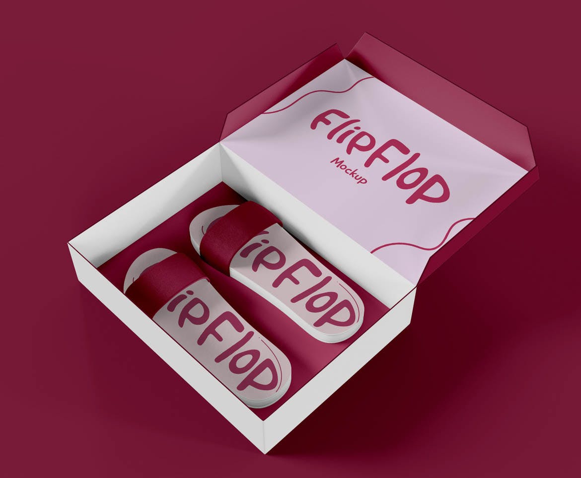 鞋盒人字拖拖鞋设计样机 Flip Flops Mockup 样机素材 sucaiwan.com