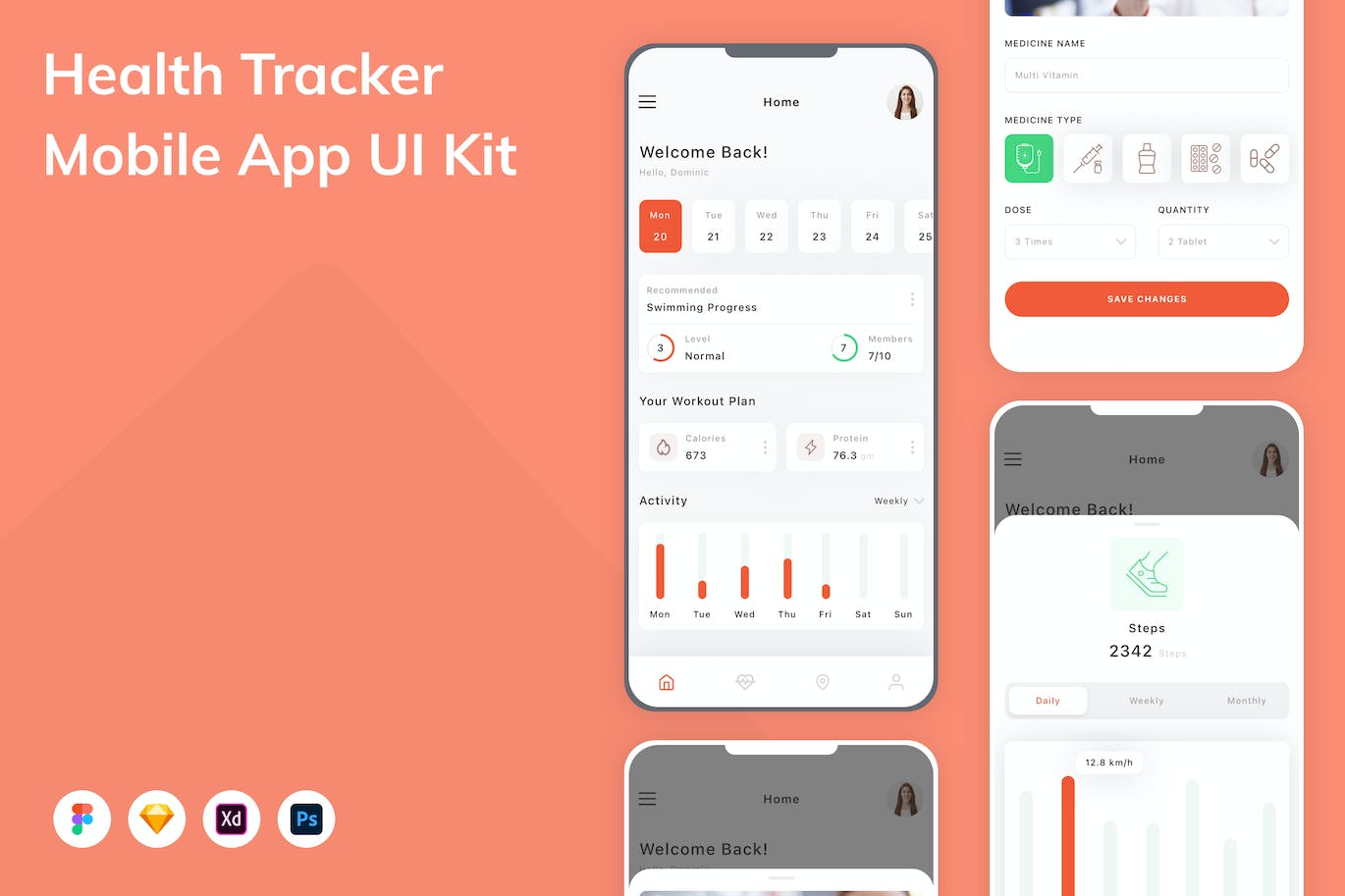 健康追踪应用程序App界面设计UI套件 Health Tracker Mobile App UI Kit APP UI sucaiwan.com