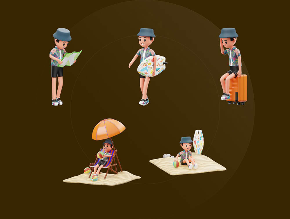 暑假假期3D人物插画素材 图片素材 sucaiwan.com