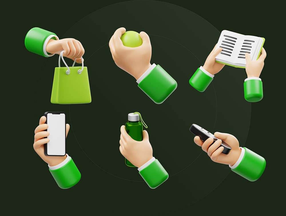 15个现成的手势3D对象图标 图标素材 sucaiwan.com