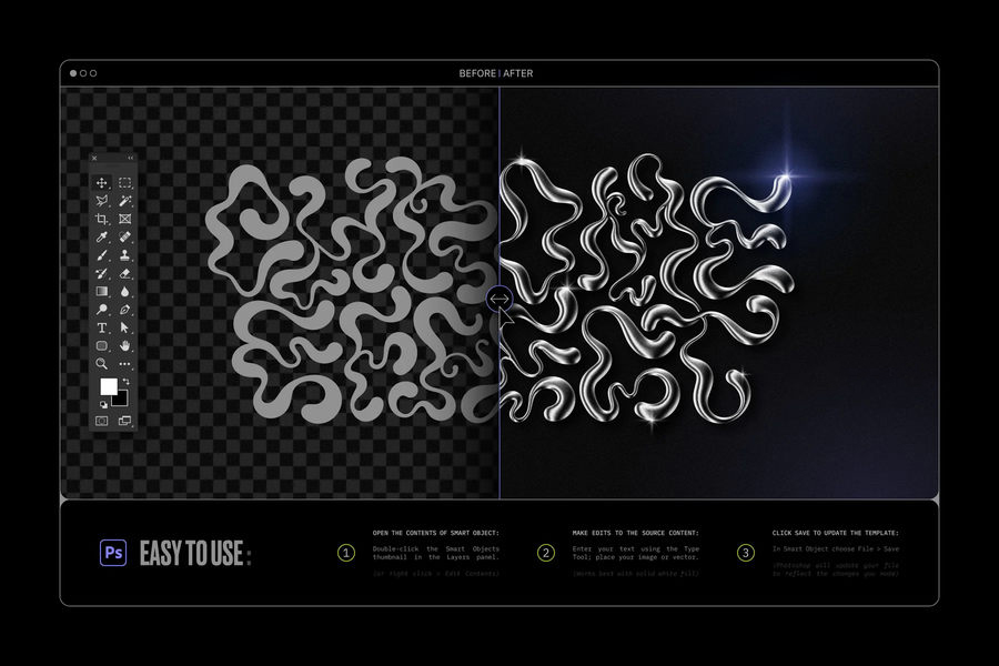 PS资源-银色金属效果3D几何形状图形元素设计素材附赠PS动作样机模板 图标素材 sucaiwan.com