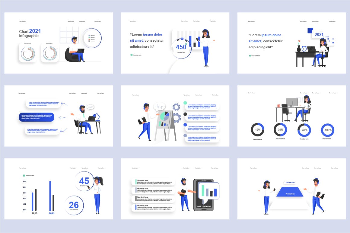 业务管理扁平插画数据可视化PPT动画幻灯片模板 Management Flat Illustration Powerpoint Template 幻灯图表 sucaiwan.com
