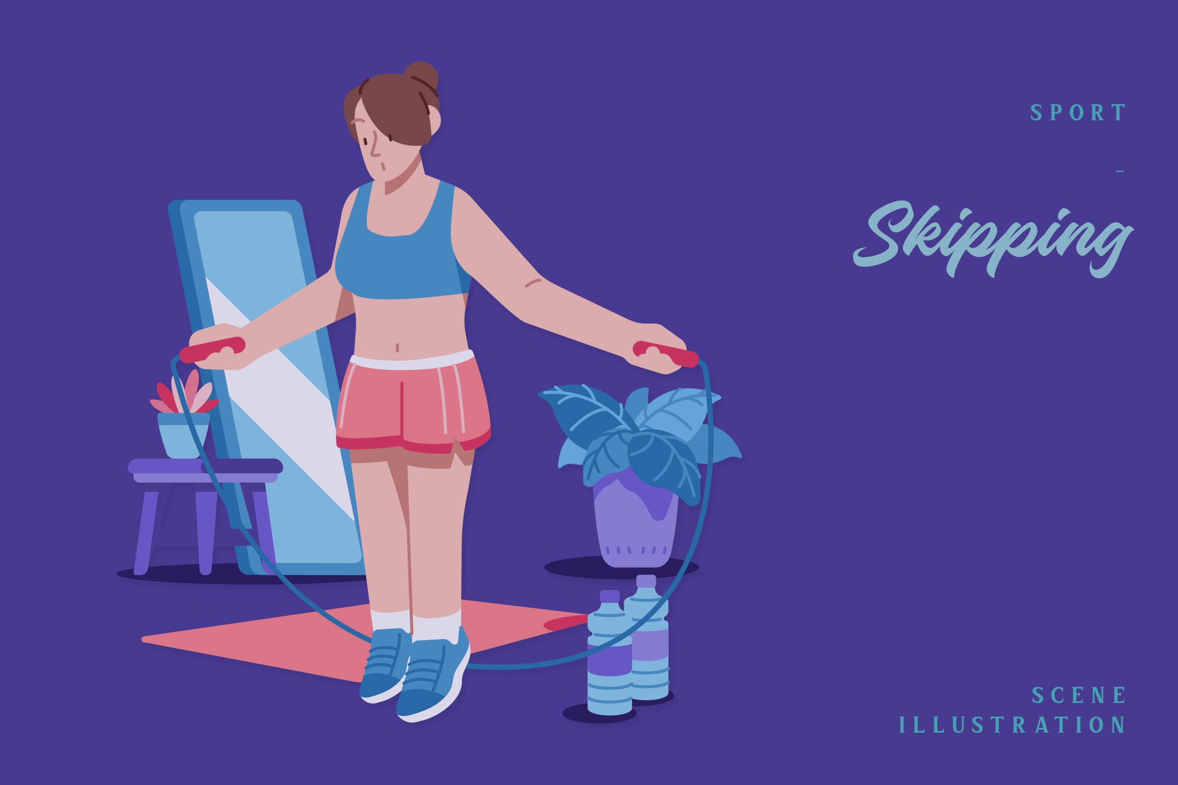 跳绳运动场景插画 Sport – Skipping Scene Illustration 图片素材 sucaiwan.com