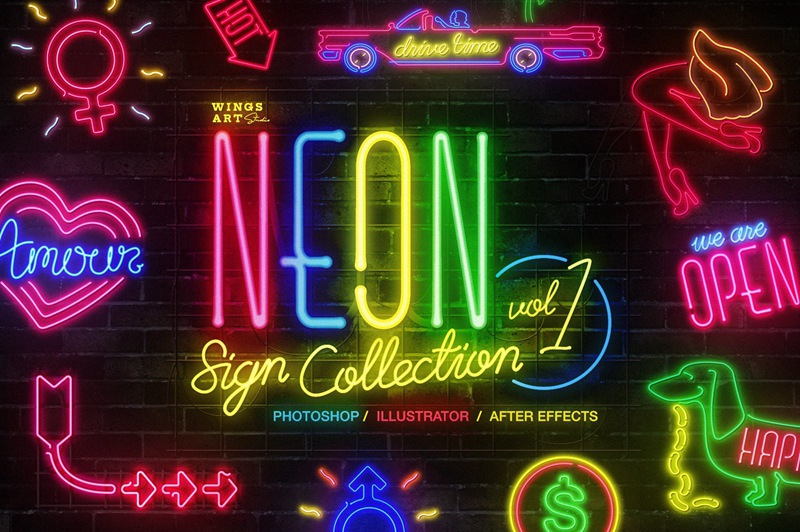 霓虹灯招牌文字特效PS模板&AE模板 Neon Sign Collection: Volume One 插件预设 第1张-素材湾丨精选海外优质设计素材资源 霓虹灯招牌文字特效PS模板&AE模板 Neon Sign Collection: Volume One 插件预设 sucaiwan.com