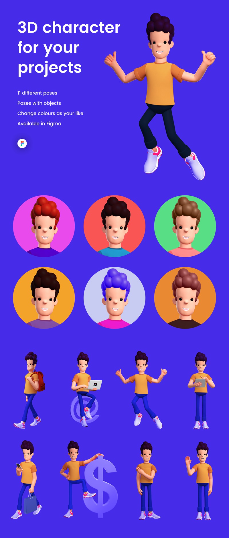 10个有趣可爱独特姿势3D角色套件 3D character with 10 poses 图标素材 sucaiwan.com