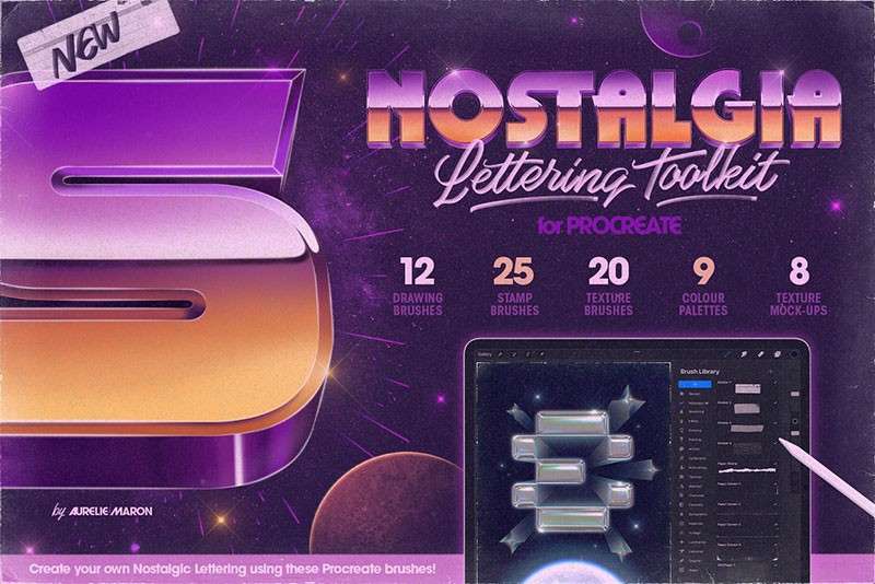 80年代复古游戏字体设计Procreate笔刷套装 笔刷资源 sucaiwan.com