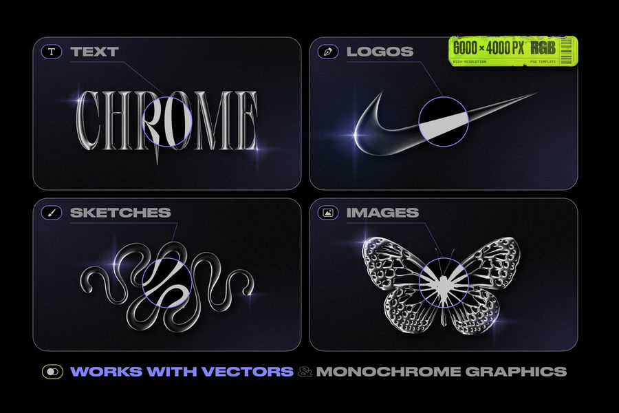 PS资源-银色金属效果3D几何形状图形元素设计素材附赠PS动作样机模板 图标素材 sucaiwan.com