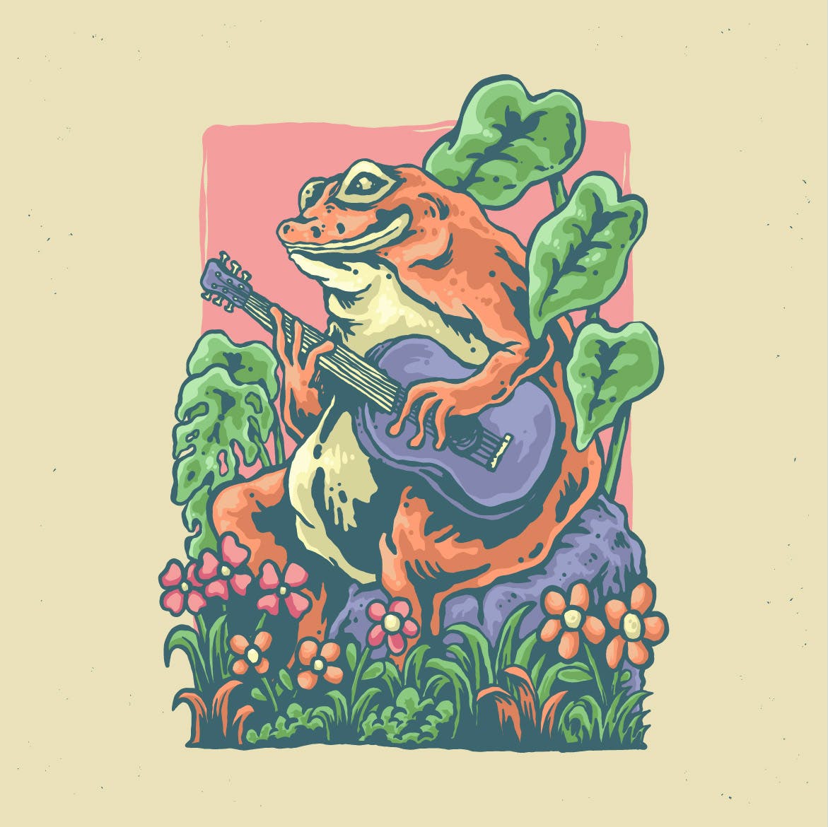 弹吉他青蛙设计插画 illustration of frog playing guitar design 图片素材 sucaiwan.com