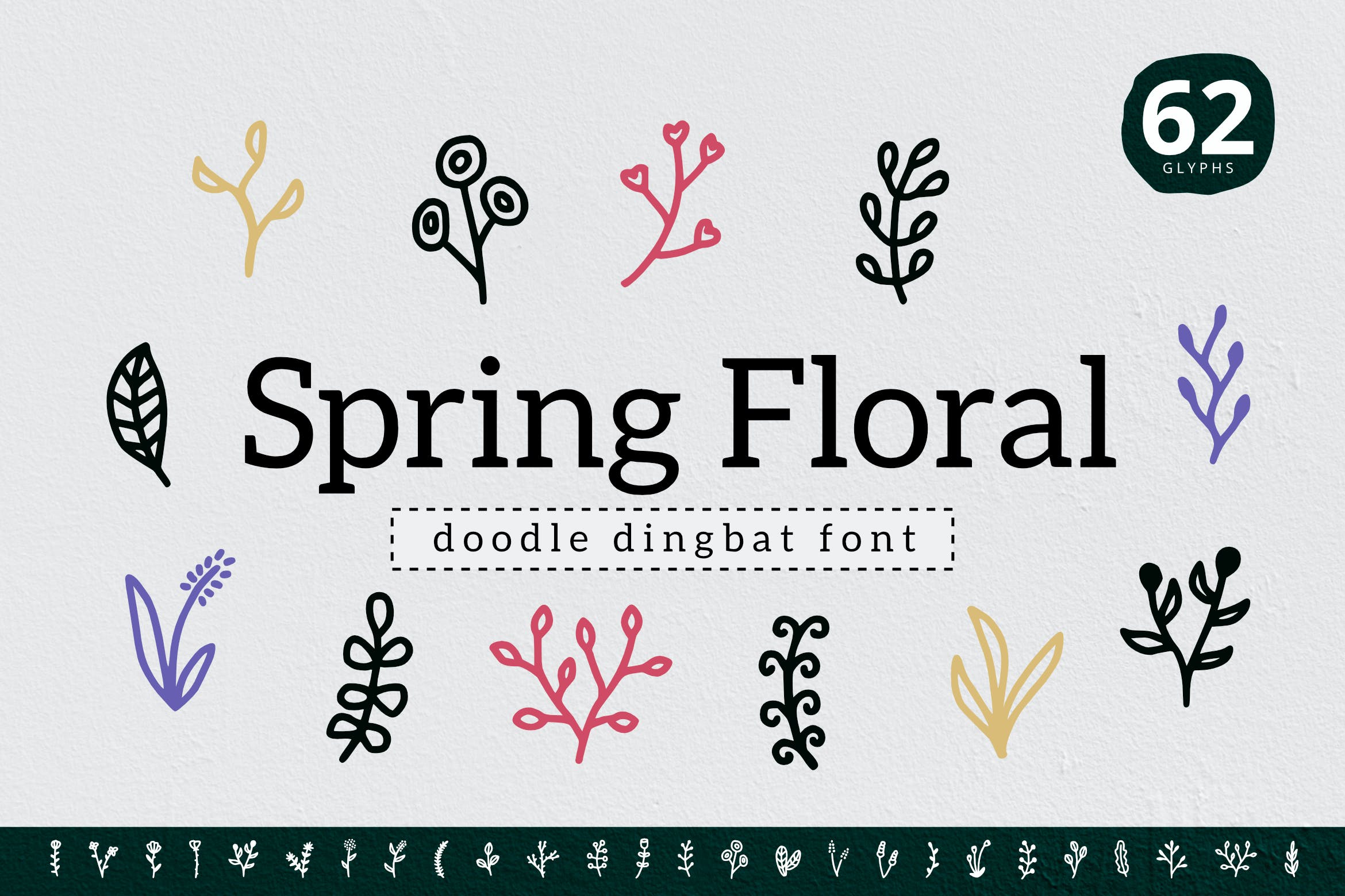 春天花卉涂鸦装饰字体素材 Spring Floral Dingbat 设计素材 sucaiwan.com