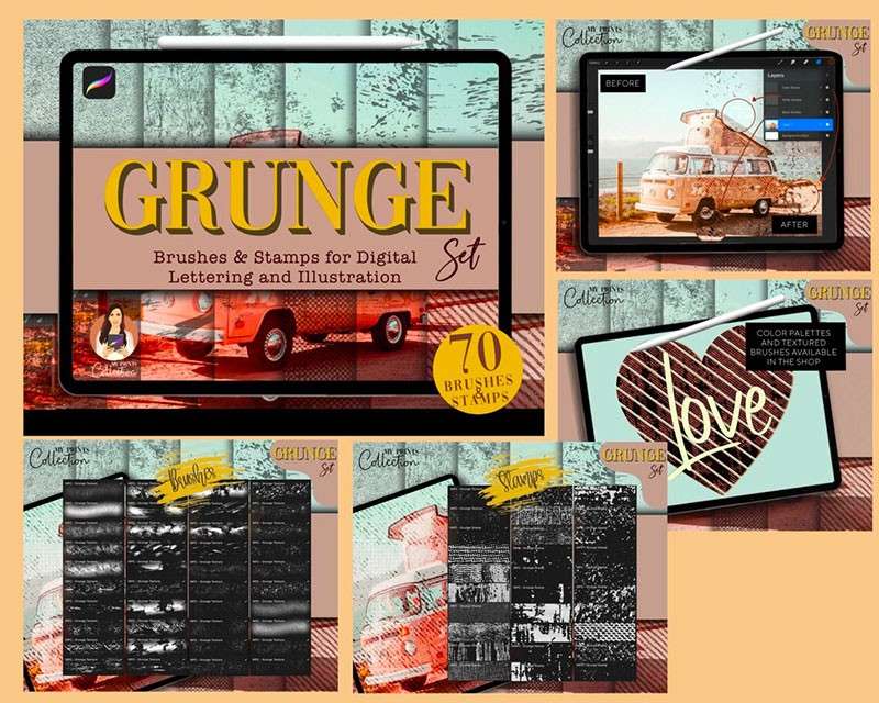 300+半色调复古纹理Procreate笔刷套装 笔刷资源 sucaiwan.com