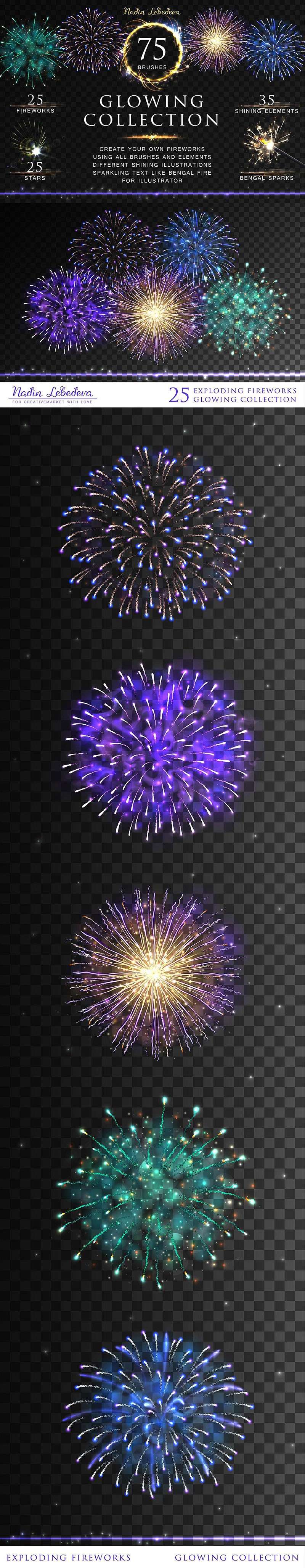 烟花矢量素材和AI笔刷套装 笔刷资源 sucaiwan.com