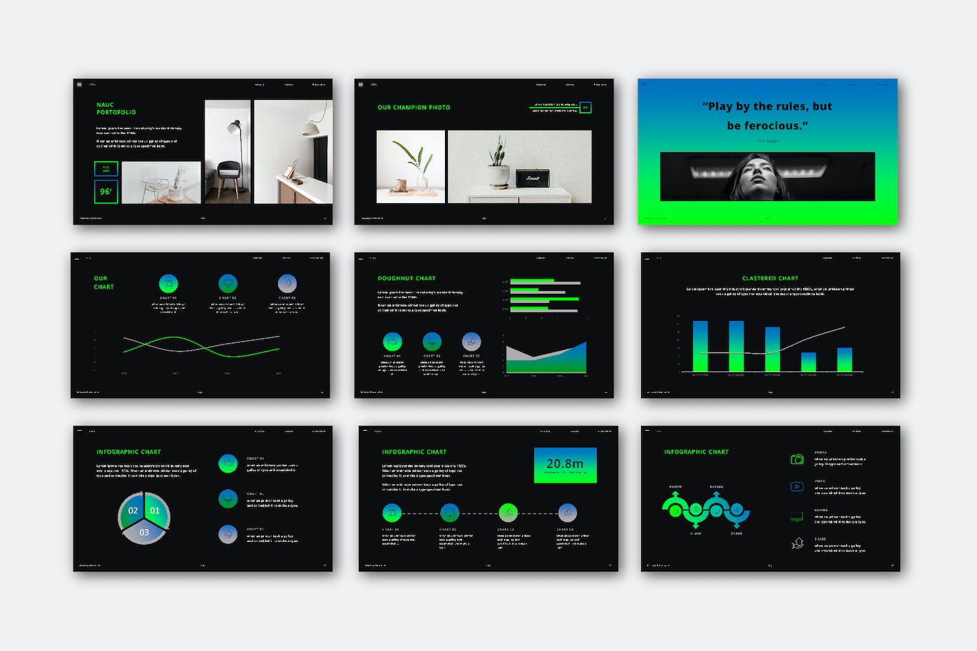 深色渐变PPT演示幻灯片模板 Nauc Powerpoint Presentation Template 幻灯图表 sucaiwan.com