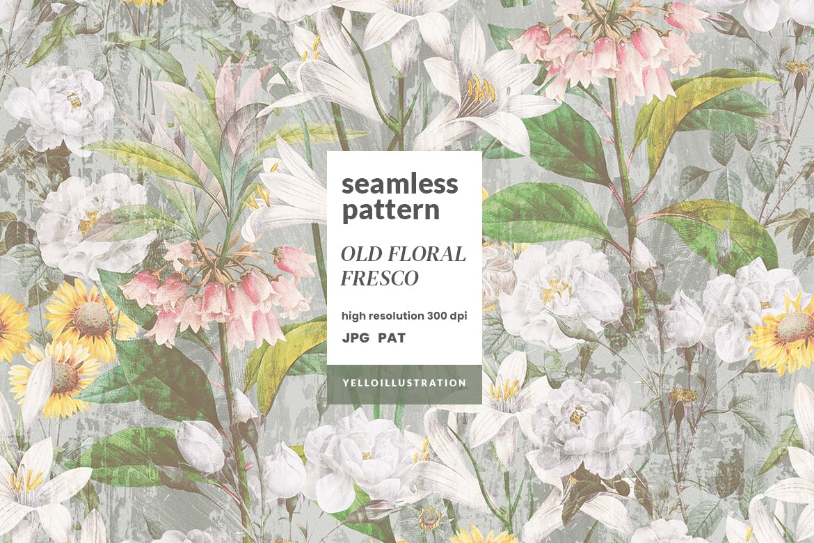 旧花卉壁画图案素材 Old Floral Fresco Pattern 图片素材 sucaiwan.com