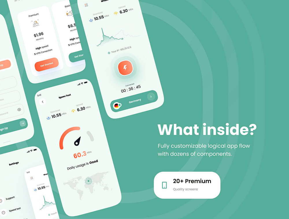 VPN移动应用程序UI套件 APP UI sucaiwan.com