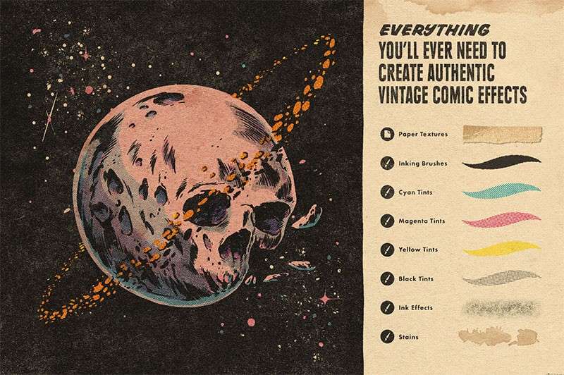 复古美式风格漫画Procreate笔刷套装，附视频教程 笔刷资源 sucaiwan.com