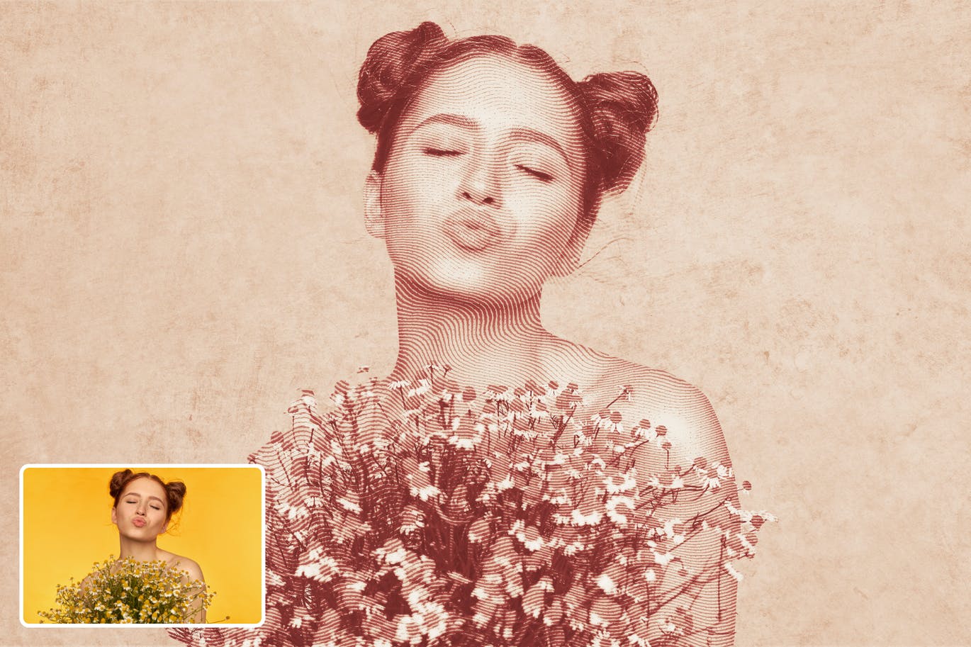 雕刻波浪特效照片效果PS动作 Engraving Waves Photoshop Action 插件预设 sucaiwan.com