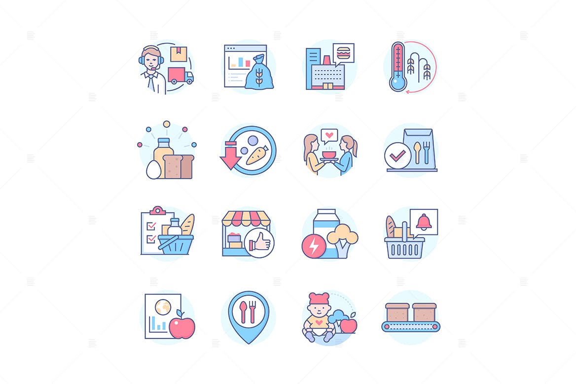 食品工业和危机线条设计风格图标集 Food Industry and Crisis – Line Design Style Icons 图标素材 sucaiwan.com