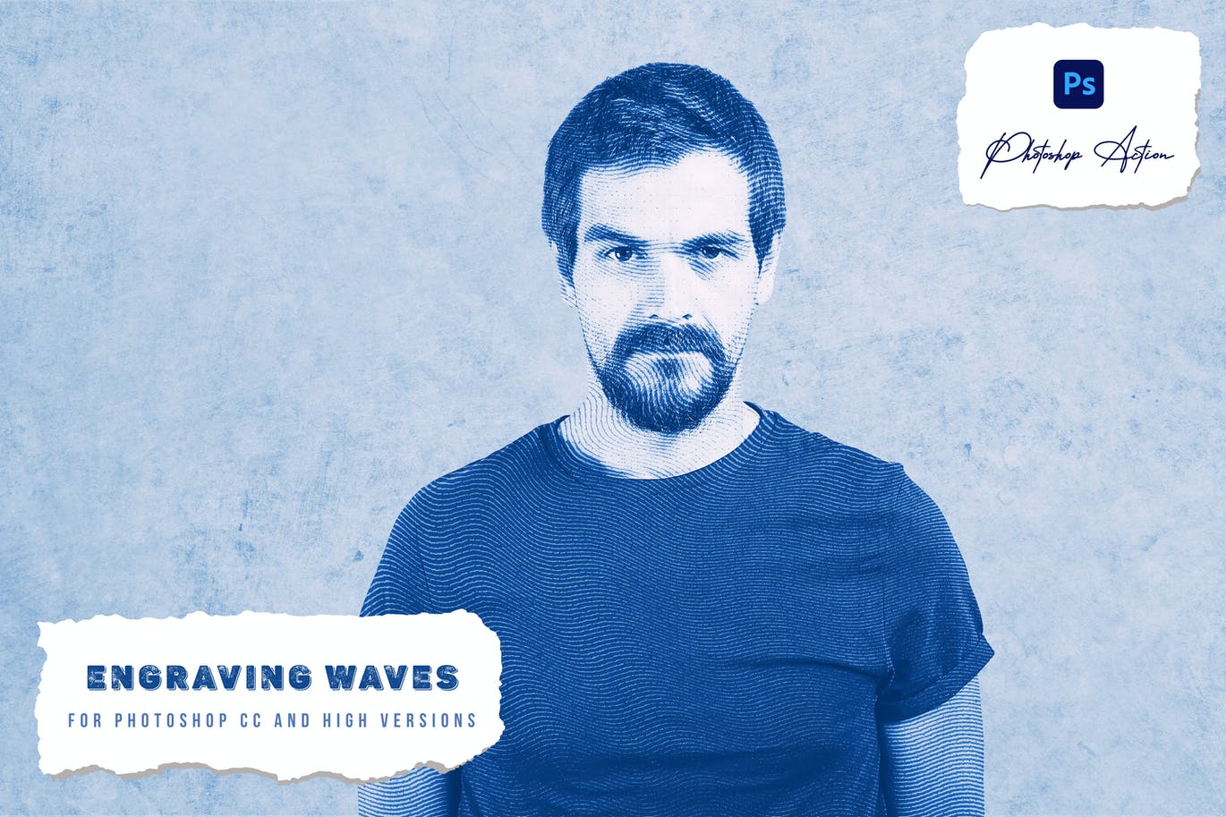 雕刻波浪特效照片效果PS动作 Engraving Waves Photoshop Action 插件预设 sucaiwan.com
