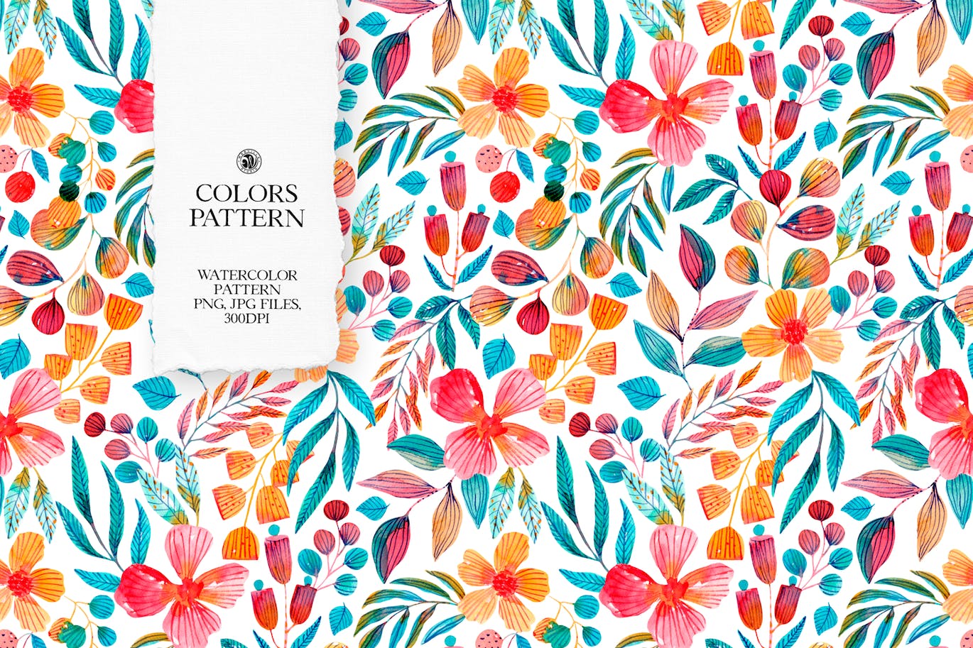 手绘水彩花卉无缝图案 Colors Watercolor Pattern 图片素材 sucaiwan.com