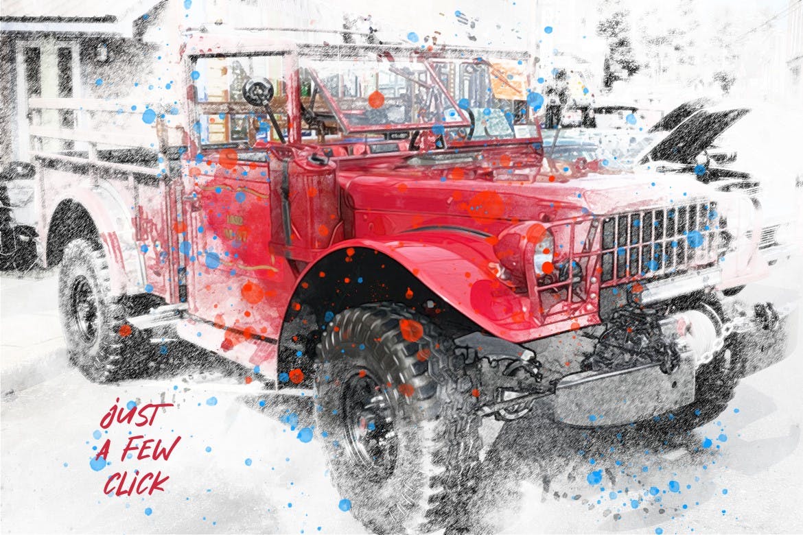 油墨素描照片效果PS图层样式 Sketch Ink Photo Effect 插件预设 sucaiwan.com