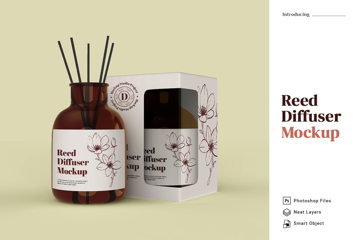 无火香薰器包装盒设计样机 Reed Diffuser Packaging Box Realistic Mockup 样机素材 sucaiwan.com