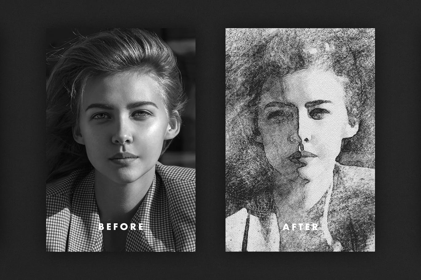 抹黑的木炭铅笔画照片效果 Smudged Charcoal Photo Effect 插件预设 sucaiwan.com