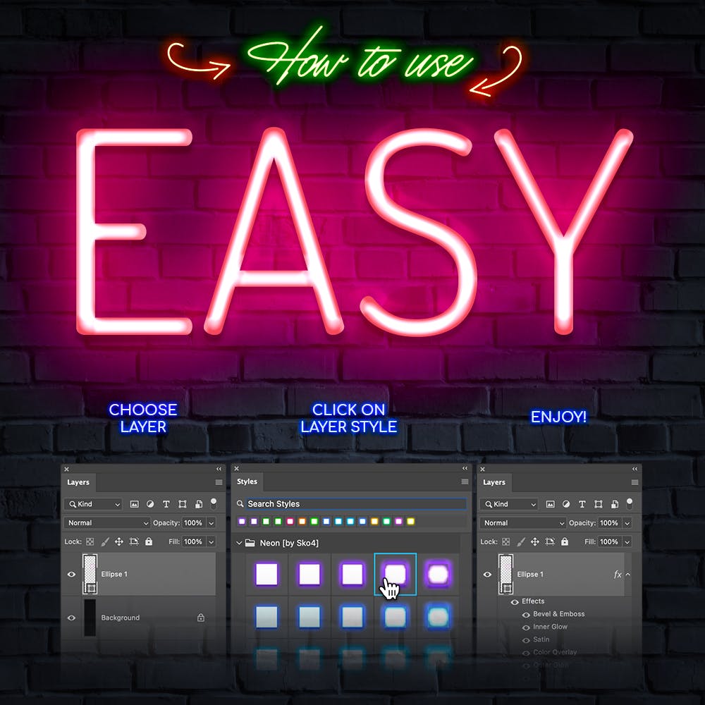 发光霓虹灯Photoshop图层样式 Neon Photoshop Layer Styles 图片素材 sucaiwan.com