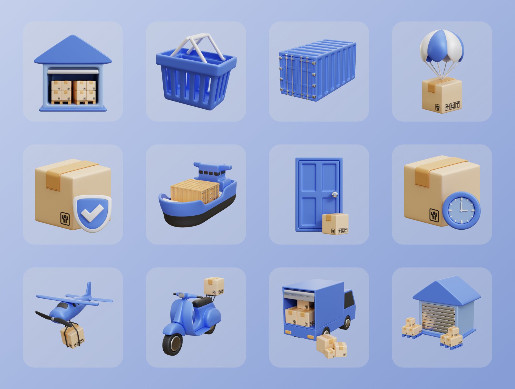 高质量三维渲染电商快递全球物流送货3D插画素材 Delivery Service Icon Illustration 图标素材 sucaiwan.com