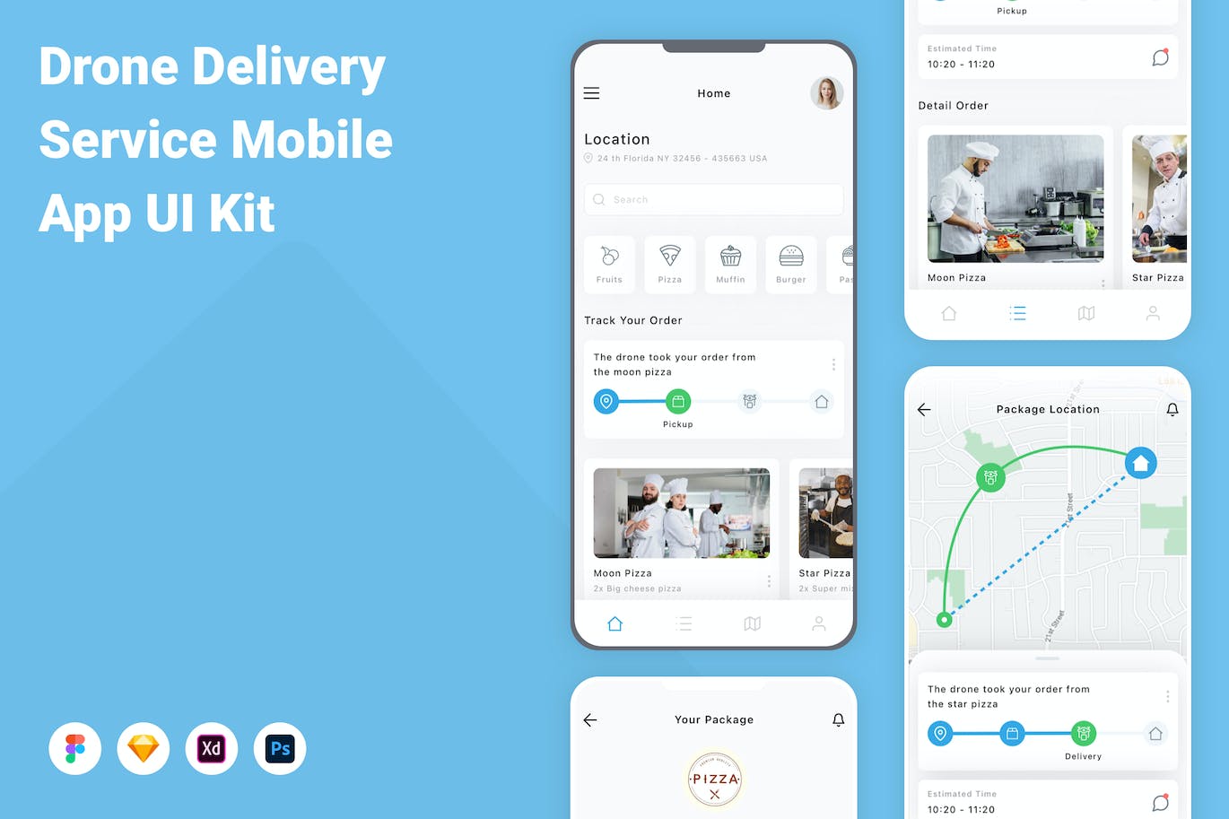 无人机送货服务App应用程序UI工具包素材 Drone Delivery Service Mobile App UI Kit APP UI sucaiwan.com