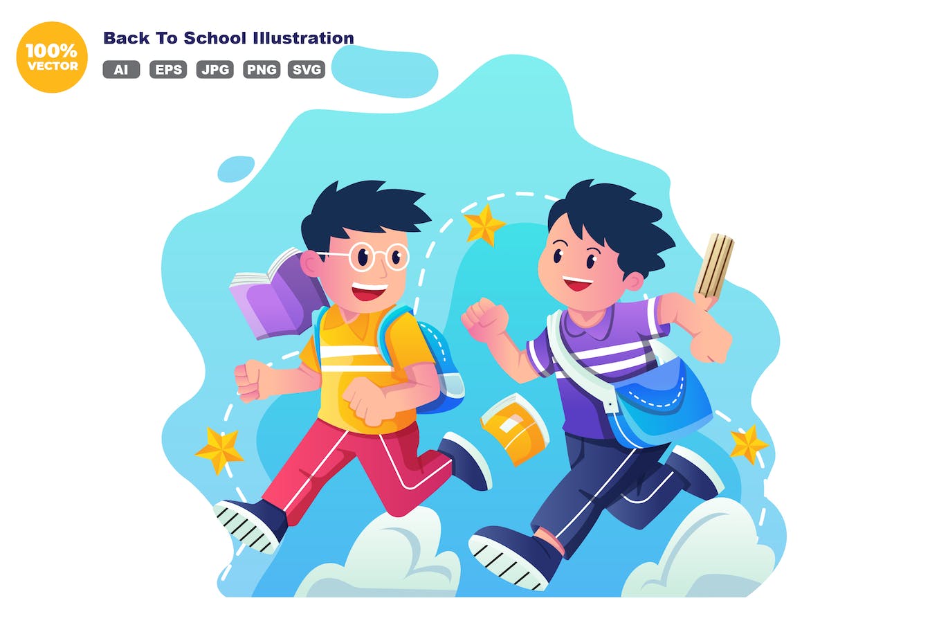 奔跑返校场景矢量插画 Back to School Illustration 图片素材 sucaiwan.com