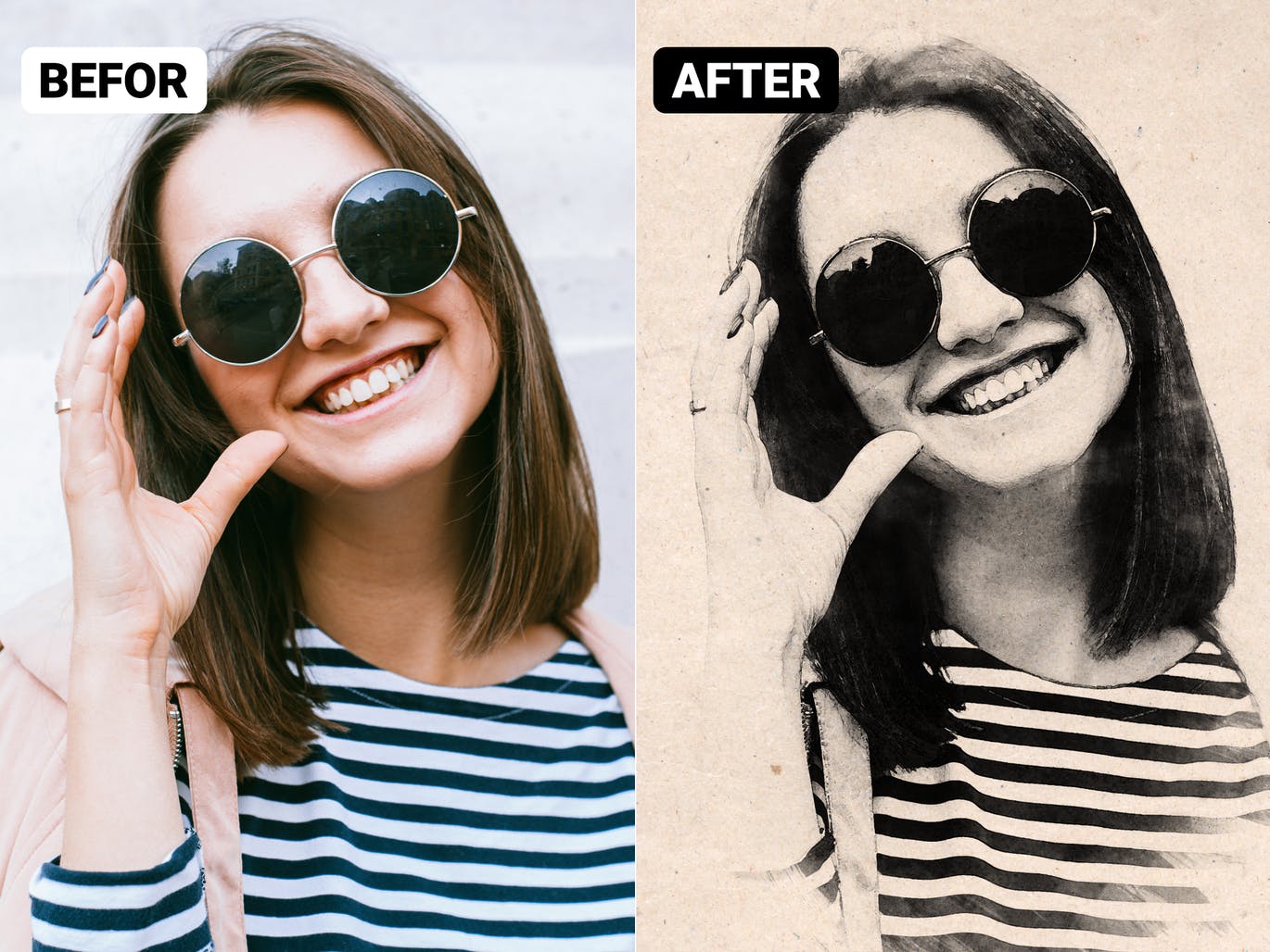 复古水彩铅笔照片效果PS动作 Vintage Watercolor Pencil Photoshop Action 插件预设 sucaiwan.com