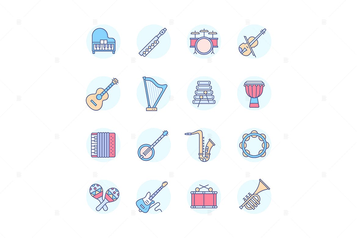 乐器线条设计风格图标集 Musical Instruments – Line Design Style Icons Set 图标素材 sucaiwan.com