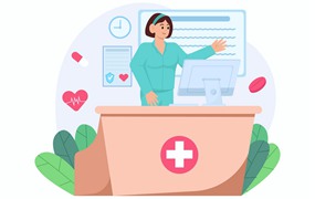 医院服务站管理矢量插画 Hospital Administration Illustration