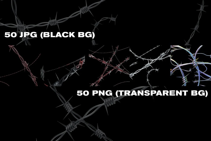潮流酸性艺术街头服饰设计恐怖铁丝网PS笔刷PNG装饰素材 BARBED WIRE – TEXTURES 笔刷资源 sucaiwan.com