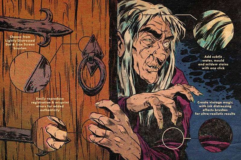 复古美式风格漫画Procreate笔刷套装，附视频教程 笔刷资源 sucaiwan.com