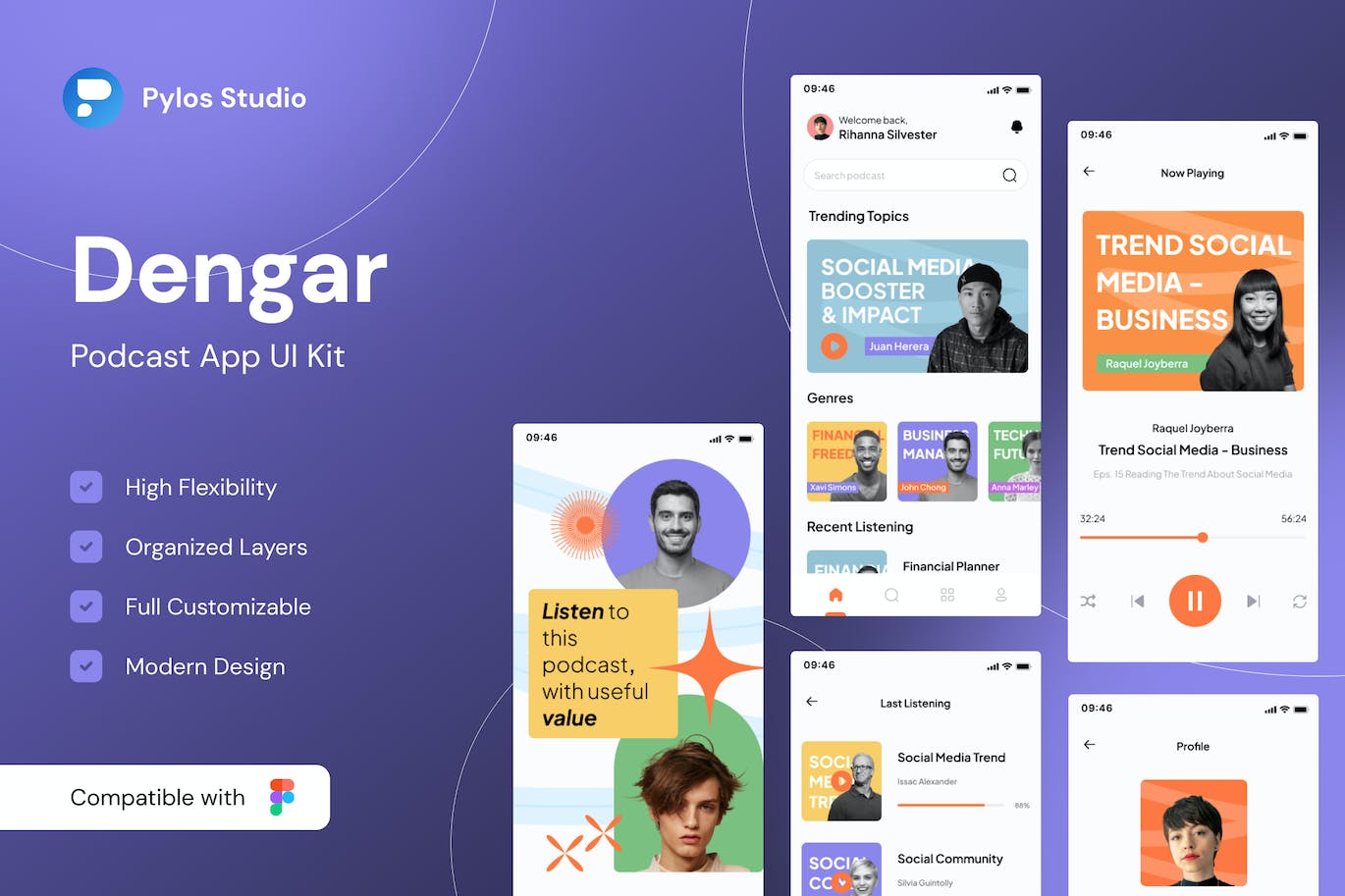 播客App移动应用UI套件 Dengar – Podcast Mobile App UI Kits APP UI sucaiwan.com
