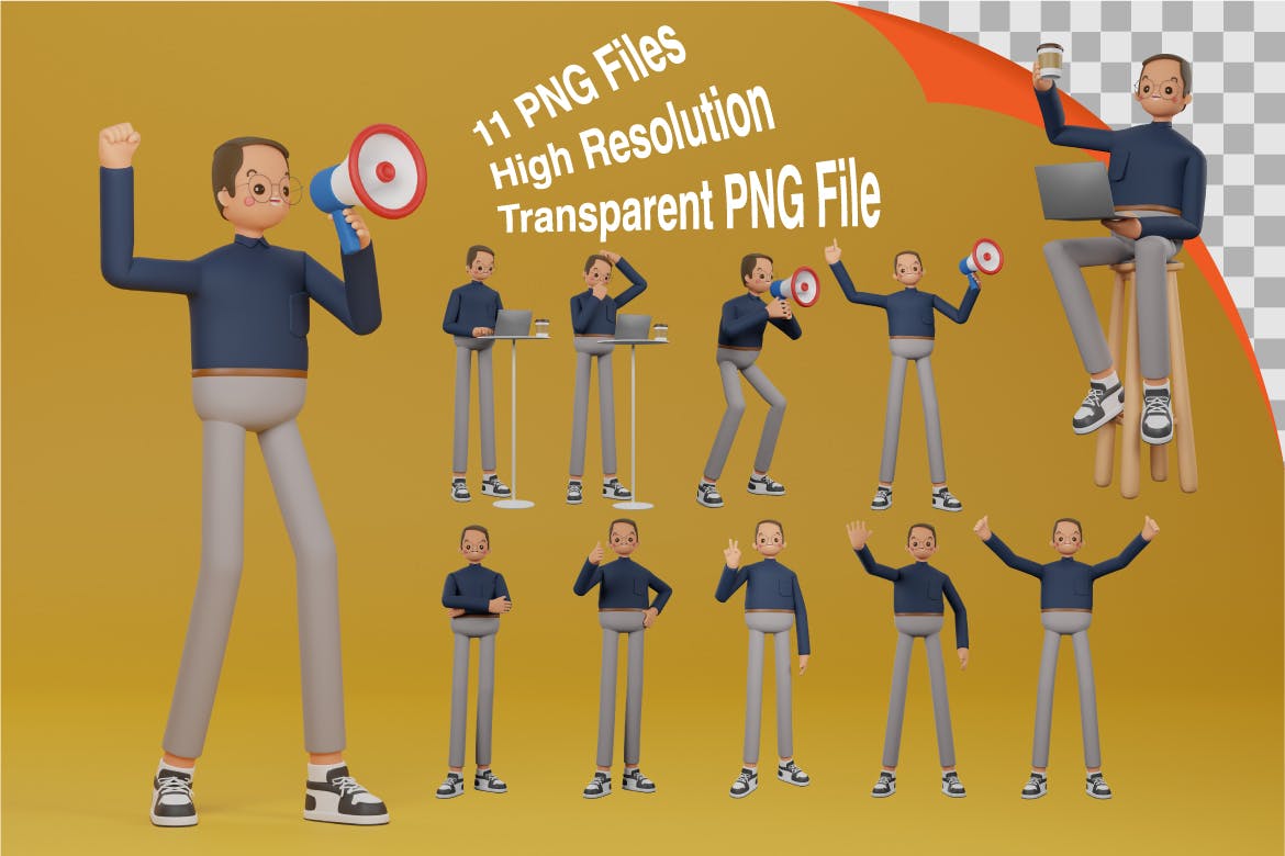 工作男士3D角色 3D Character – Mr. Walits 图标素材 sucaiwan.com