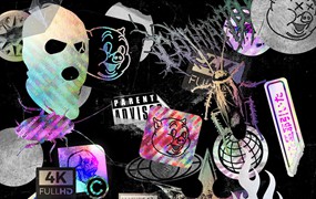 105个可编辑霓光贴纸保鲜膜艺术封面纹理平面设计素材 sick again full stickers pack