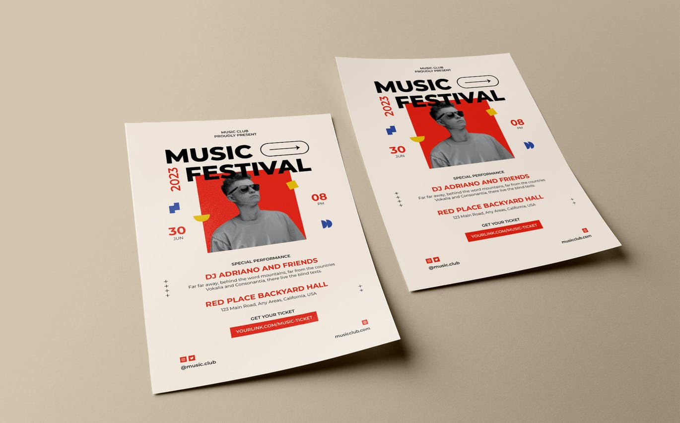 现代音乐节传单模板 Modern Music Festival Flyer Template 设计素材 sucaiwan.com