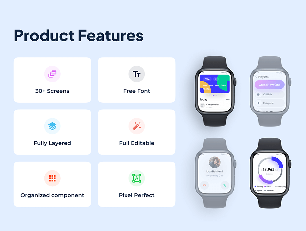 现代和简约风格的高级Apple Watch UI套件 APP UI sucaiwan.com