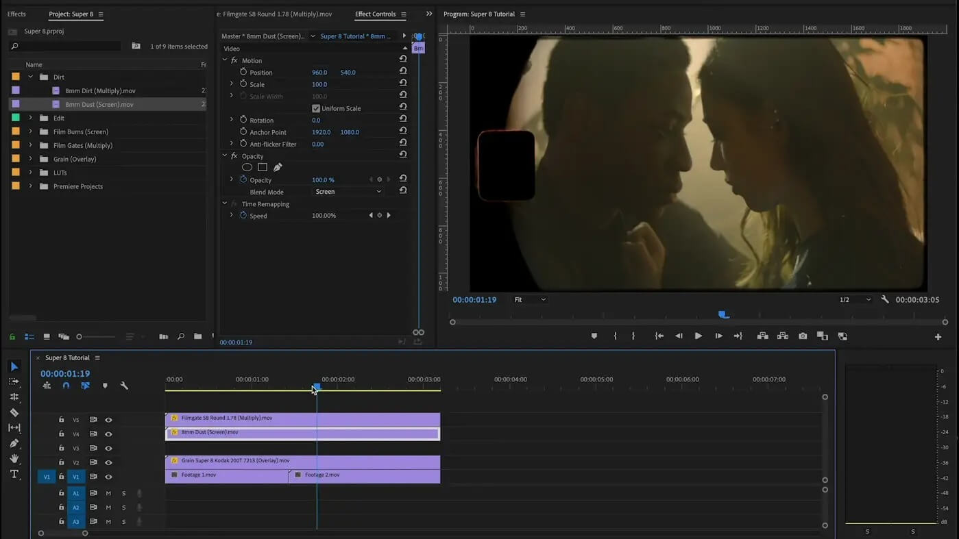 Acidbite 8毫米颗粒电影胶片烧伤污垢灰尘LUT效果包素材 SUPER 8 PACKAGE 插件预设 sucaiwan.com