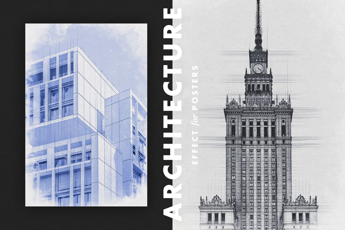 建筑草图效果海报模板 Architecture Sketch Effect for Posters 插件预设 sucaiwan.com