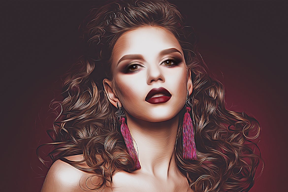 精细的卡通油画照片效果ps动作 Detailed Oil Painting Action 插件预设 sucaiwan.com