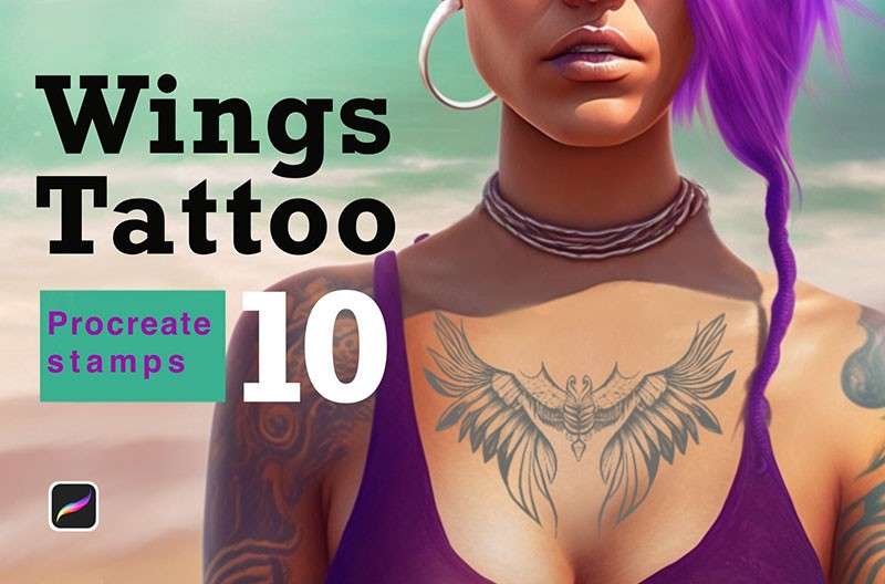 10个翅膀纹身图案Procreate笔刷 笔刷资源 sucaiwan.com