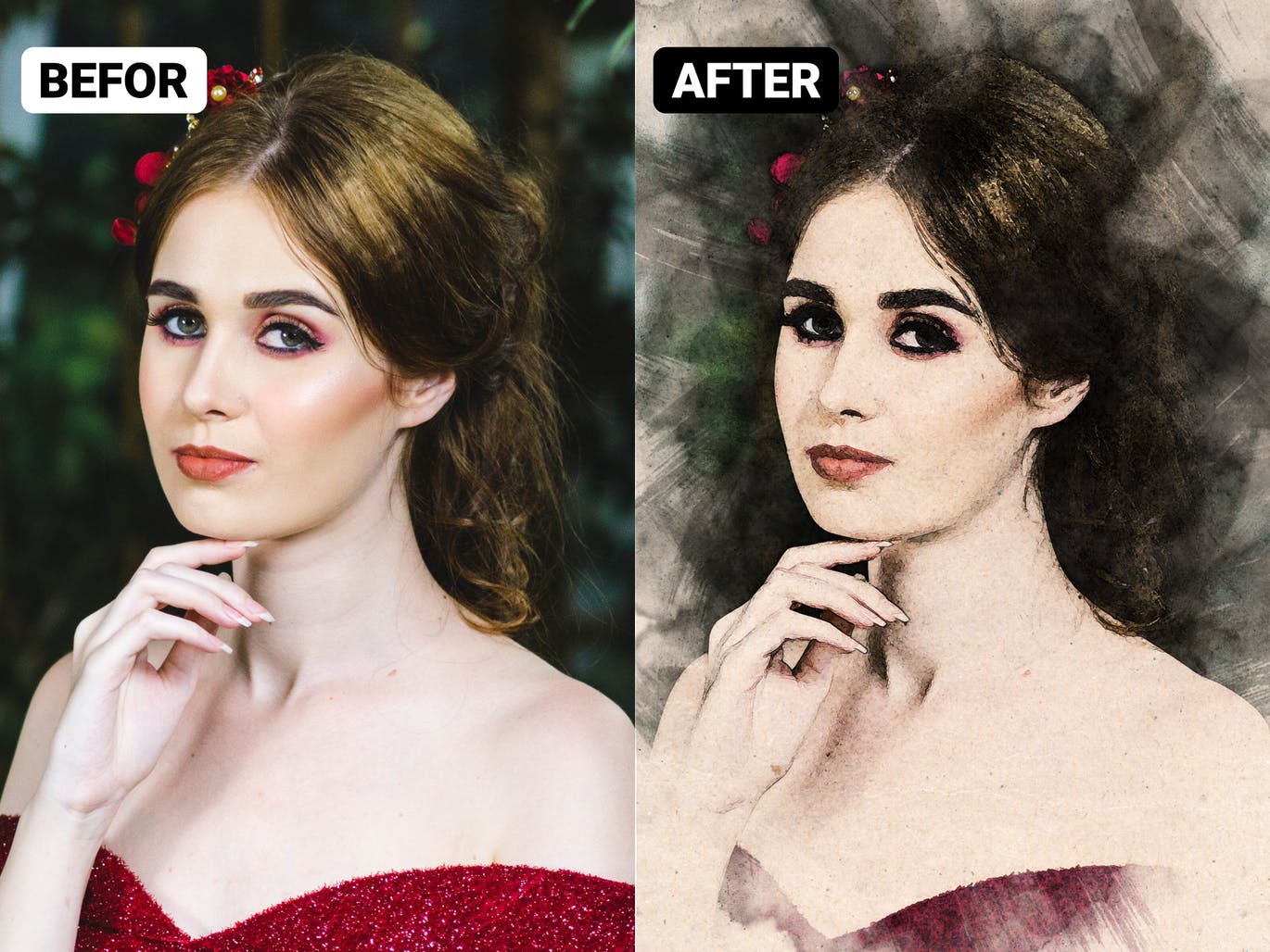 复古水彩铅笔照片效果PS动作 Vintage Watercolor Pencil Photoshop Action 插件预设 sucaiwan.com